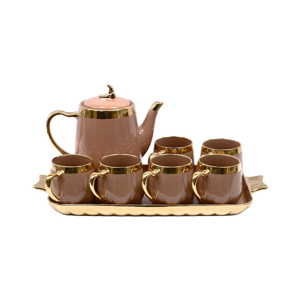COFFEE SET 9PC CERAMIC SHINE COLLECTION ABC25-316 BROWN Default Title - MamasJan Crockery