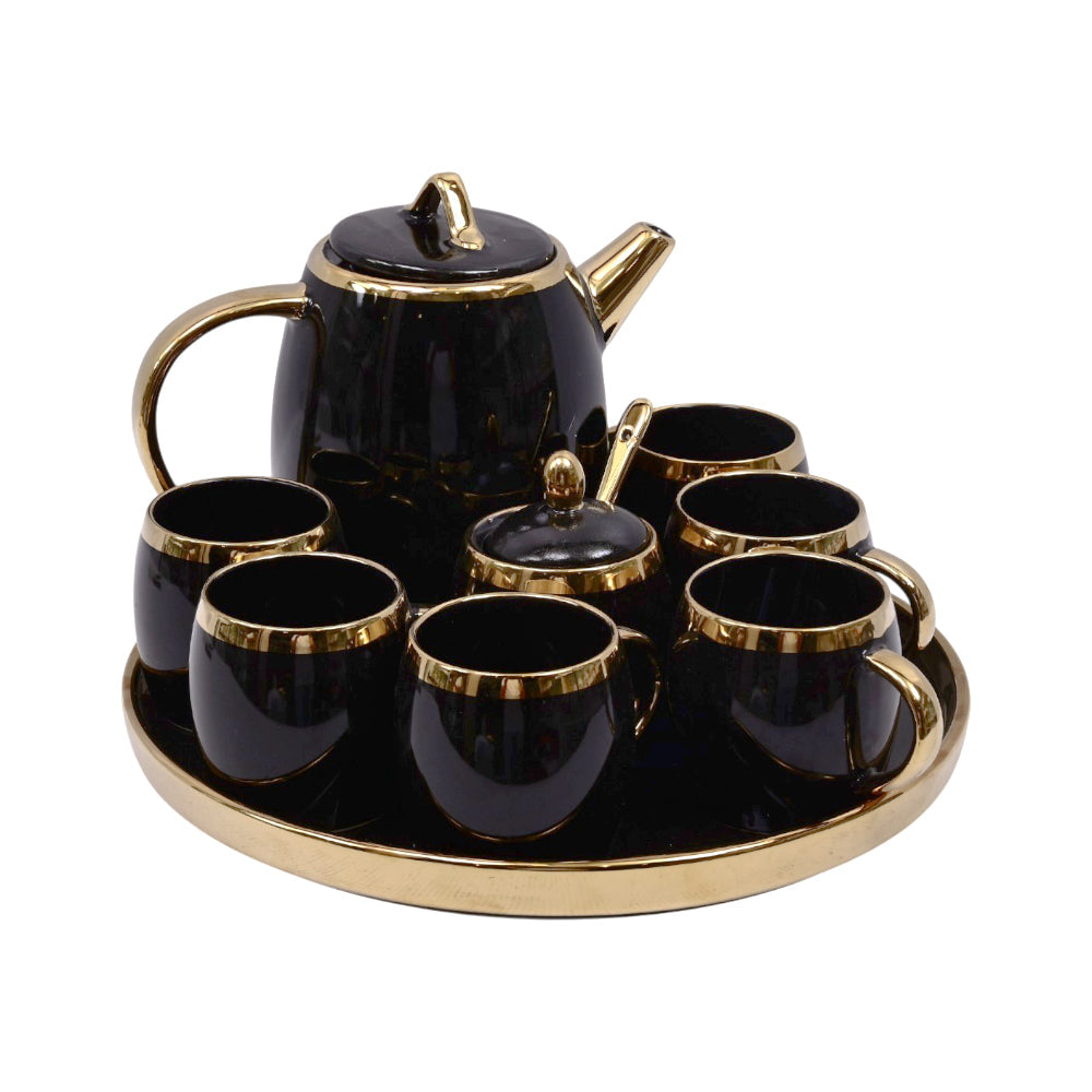 COFFEE SET 12PC CERAMIC REVOLVING ABC25-320 BLACK Default Title - MamasJan Crockery
