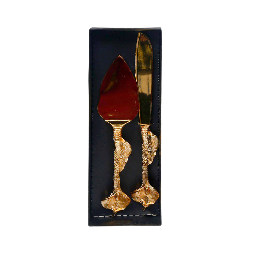 CAKE SERVING SET 2PC GOLDEN D21 AE Default Title - MamasJan Crockery