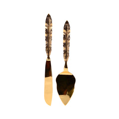 CAKE SERVING SET 2PC GOLDEN D08 AE Default Title - MamasJan Crockery