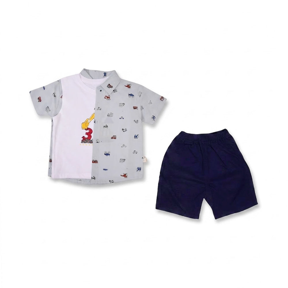 BOYS S/S 3PC KNICKER SUIT SEA GREEN ZHS-26 18-24M 2676 Default Title - MamasJan KidsWear