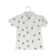 BOYS S/S POLO T-SHIRT N&E WHITE PRINTED OSB ZHS-26 18-24M HC Default Title - MamasJan KidsWear