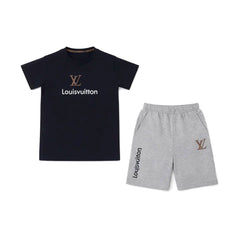 BOYS S/S 2PC KNICKER SUIT BRANDED NAVY ZHS-26 8-9 YEAR 0680 Default Title - MamasJan KidsWear