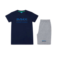 BOYS S/S 2PC KNICKER SUIT BRANDED NAVY ZHS-26 10-11 YEAR 068 Default Title - MamasJan KidsWear