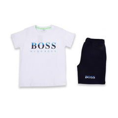 BOYS S/S 2PC KNICKER SUIT BRANDED WHITE ZHS-26 8-9 YEAR 0680 Default Title - MamasJan KidsWear