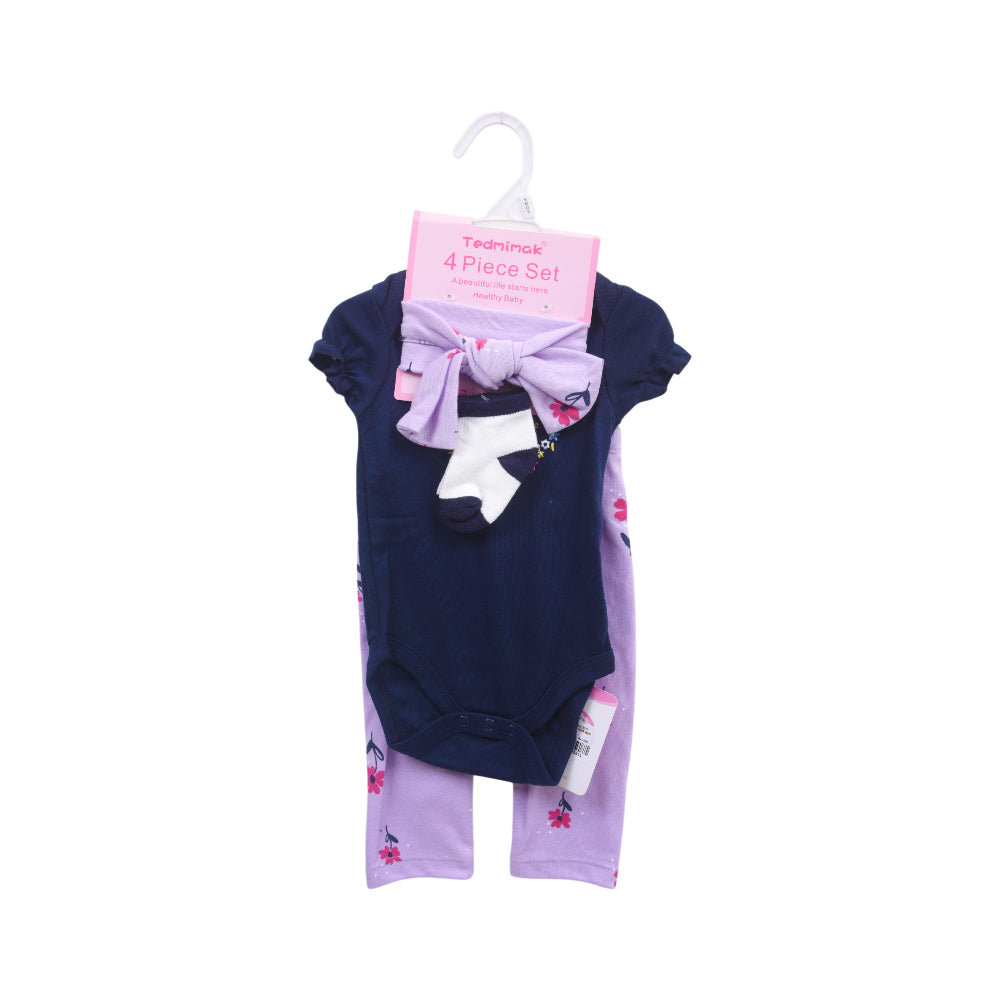 GIRLS S/S 4PC BODY SUIT SET ZHS-26 3-6M 1024 W/G Default Title - MamasJan KidsWear