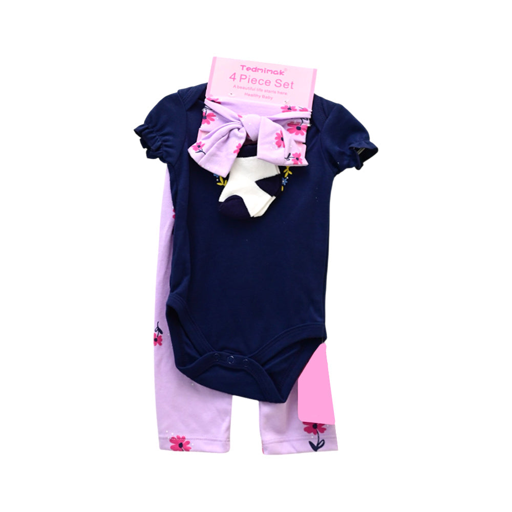 GIRLS S/S 4PC BODY SUIT SET ZHS-26 6-9M 1024 W/G Default Title - MamasJan KidsWear