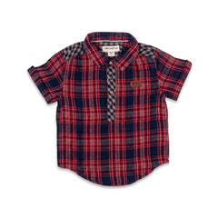 BOYS S/S CASUAL CHECK SHIRT NAVY IRS-26 2-3 YEAR MS-02270 Default Title - MamasJan KidsWear