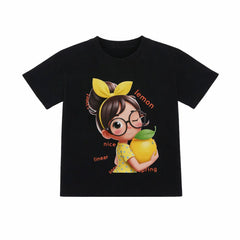GIRLS S/S KNIT BLOUSE PRINTED BLACK IRS-26 5-6 YEAR 006 Default Title - MamasJan KidsWear