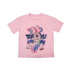 GIRLS S/S KNIT BLOUSE PRINTED PEACH IRS-26 7-8 YEAR 007 Default Title - MamasJan KidsWear