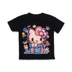 GIRLS S/S KNIT BLOUSE PRINTED BLACK IRS-26 7-8 YEAR 009 Default Title - MamasJan KidsWear