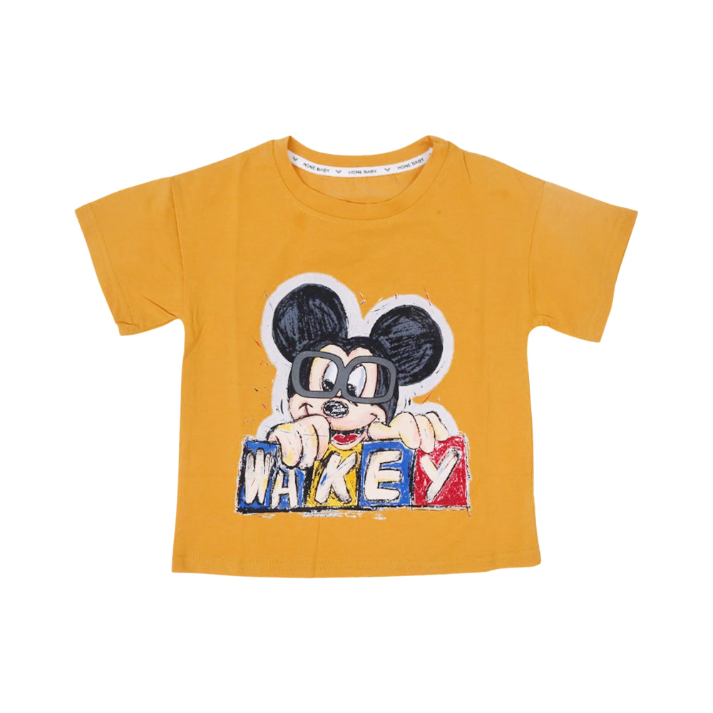 GIRLS S/S KNIT BLOUSE PRINTED MUSTARD IRS-26 18-24M 010 Default Title - MamasJan KidsWear