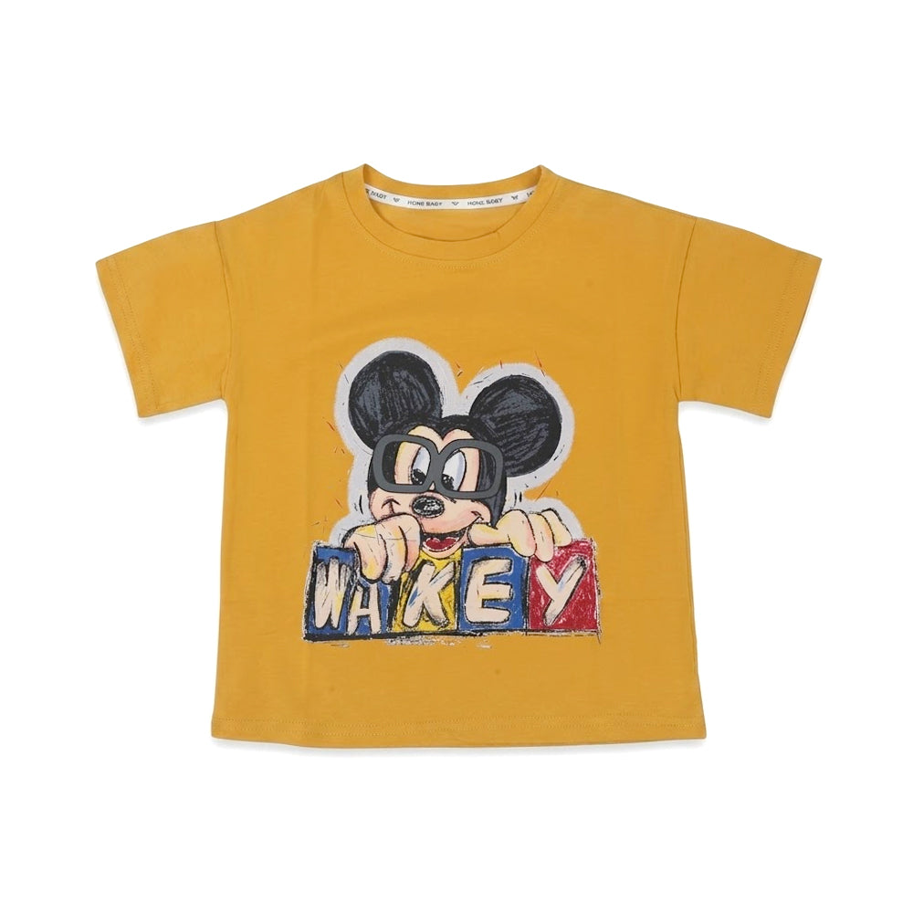 GIRLS S/S KNIT BLOUSE PRINTED MUSTARD IRS-26 2-3 YEAR 010 Default Title - MamasJan KidsWear