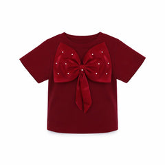 GIRLS S/S KNIT FANCY BLOUSE MAROON IRS-26 4-5 YEAR 018 Default Title - MamasJan KidsWear