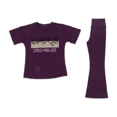 GIRLS S/S 2PC KNIT FLEEPER SUIT PURPLE IR S-26 3-4 YEAR NO30 Default Title - MamasJan KidsWear