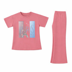 GIRLS S/S 2PC KNIT FLEEPER SUIT PEACH IR S-26 3-4 YEAR NO27 Default Title - MamasJan KidsWear