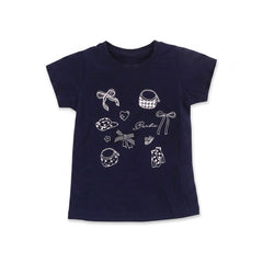 GIRLS S/S KNIT BLOUSE PRINTED NAVY BLUE IR 2-3 YEAR S092 Default Title - MamasJan KidsWear