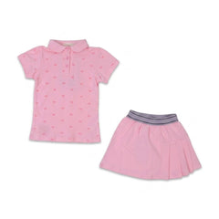 GIRLS S/S 2PC SKIRT SUIT PINK IR 2-3 YEAR S099 Default Title - MamasJan KidsWear