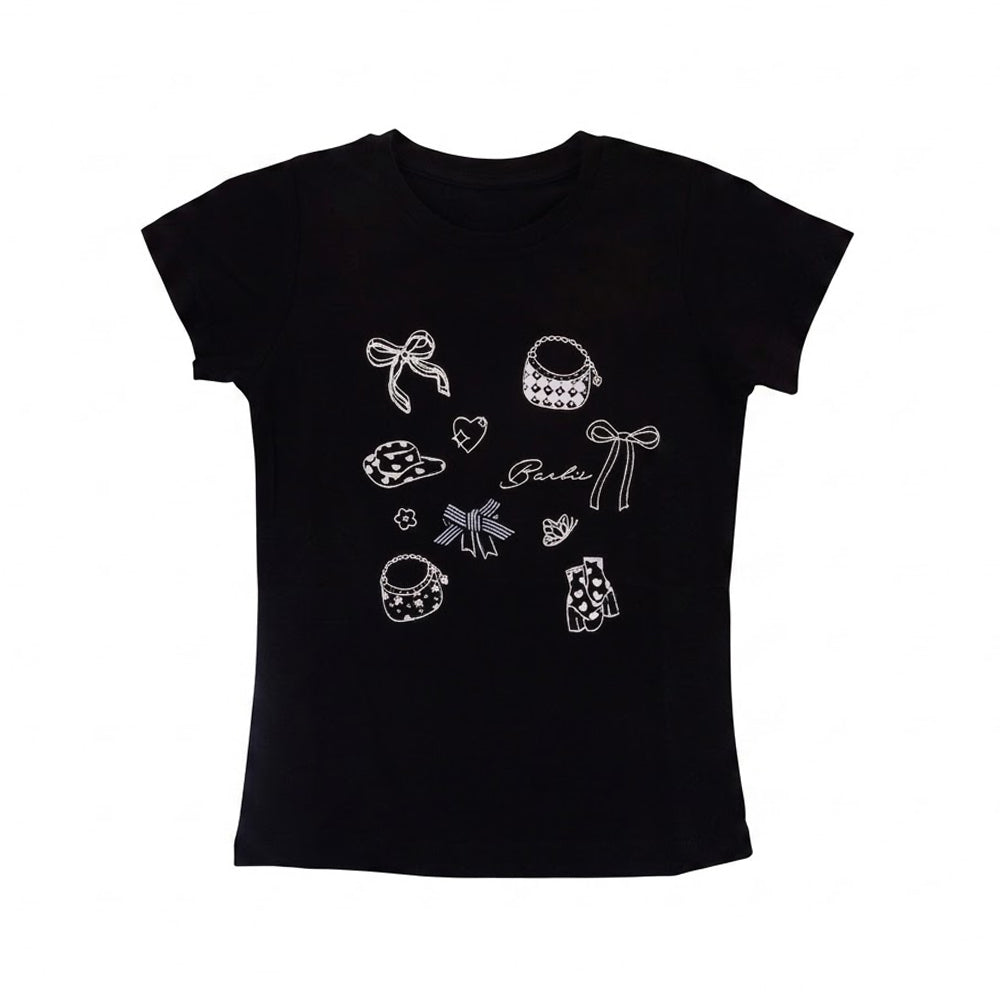 GIRLS S/S KNIT BLOUSE PRINTED BLACK IR 4-5 YEAR S092 Default Title - MamasJan KidsWear