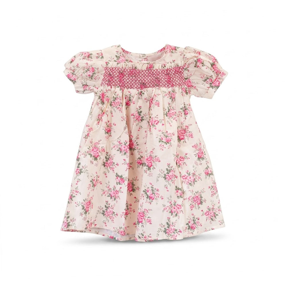 GIRLS CAP/SLV COTTON PRINTED FROCK OFF WHITE IR-26 2-3 YEAR Default Title - MamasJan KidsWear