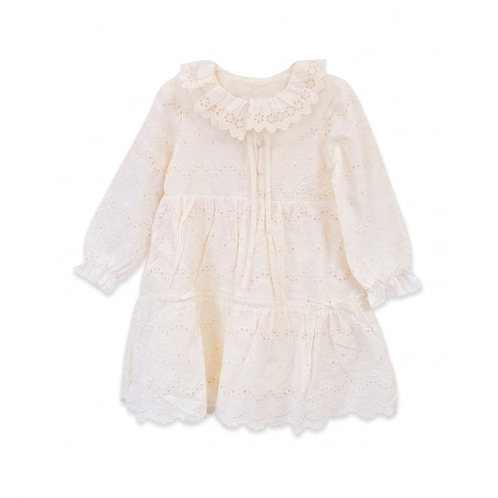 GIRLS L/S COTTON CHICKEN FROCK OFF WHITE IR-26 6-7 YEAR 9708 Default Title - MamasJan KidsWear
