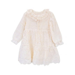 GIRLS L/S COTTON CHICKEN FROCK OFF WHITE IR-26 6-7 YEAR 9708 Default Title - MamasJan KidsWear