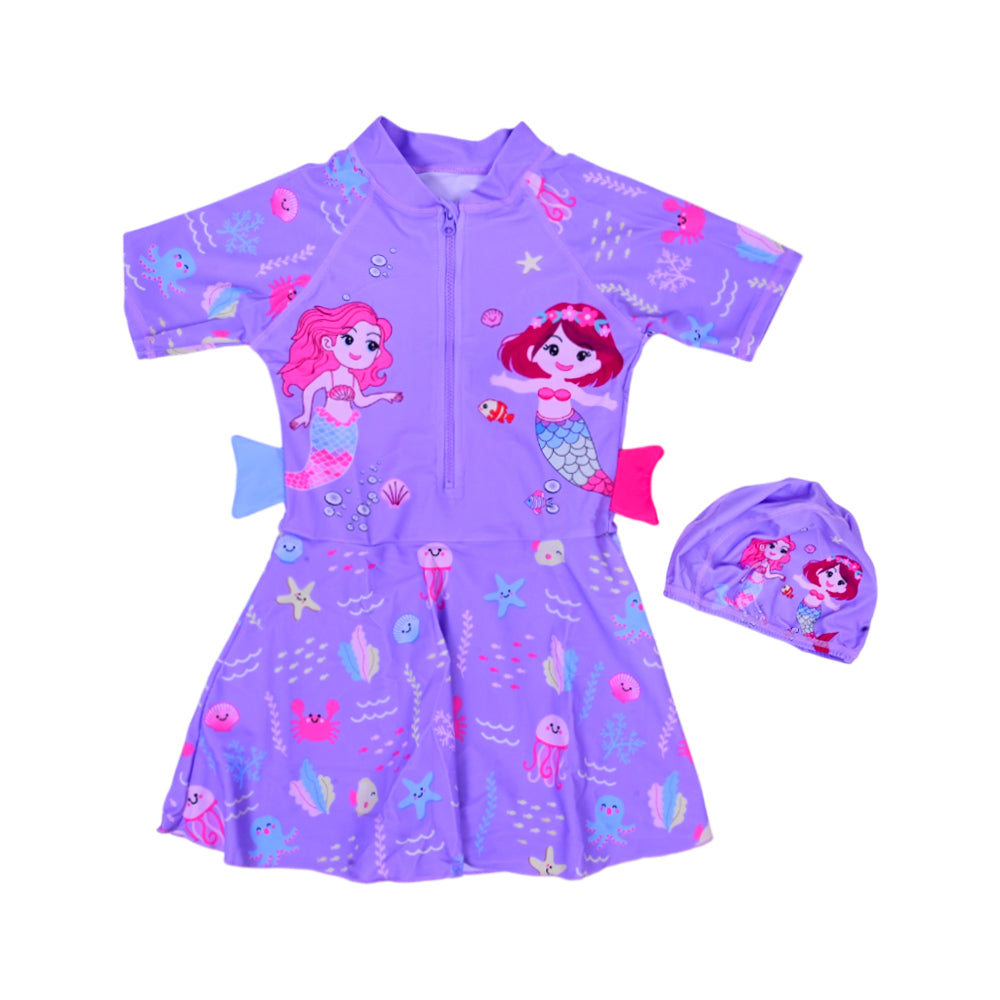 GIRLS S/S 2PC SWIMMING COSTUME FROCK STYLE IRS-26 8-9 YEAR 1 Default Title - MamasJan KidsWear