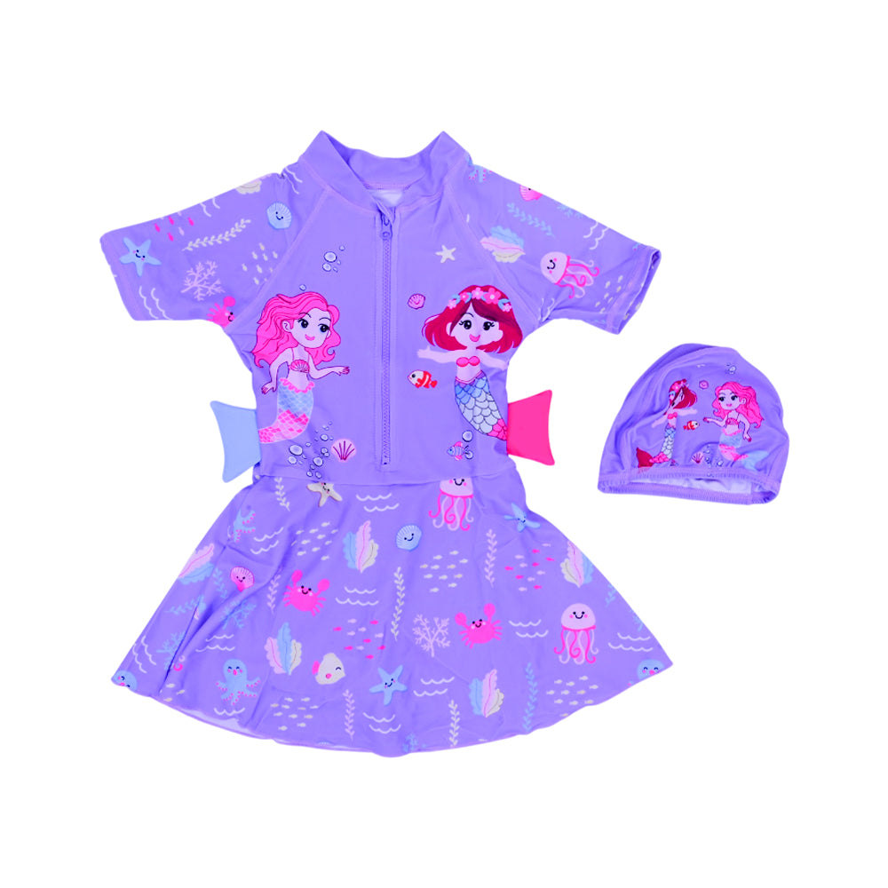 GIRLS S/S 2PC SWIMMING COSTUME FROCK STYLE IRS-26 6-7 YEAR 1 Default Title - MamasJan KidsWear