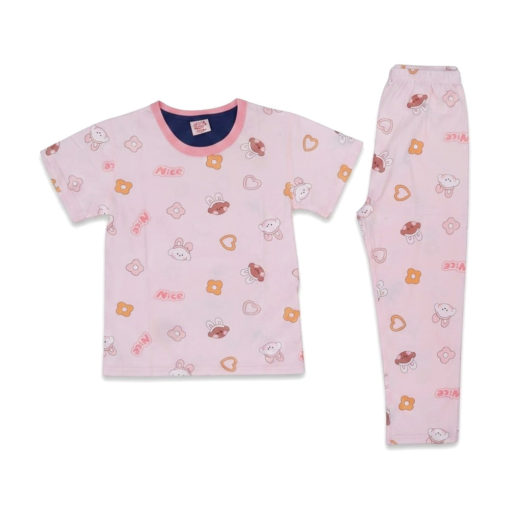 GIRLS S/S 2PC SLEEPING SUIT PINK 5-6YEAR ZHS-26 8143 1.G Default Title - MamasJan KidsWear
