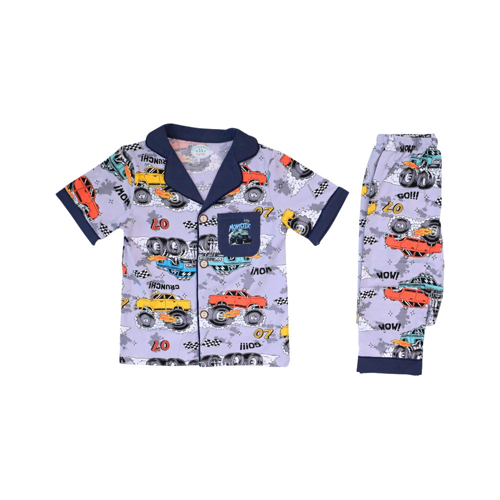 BOYS S/S 2PC SLEEPING SUIT F/O 3-4YEAR D-GREY NO-3 IR-26 Default Title - MamasJan KidsWear
