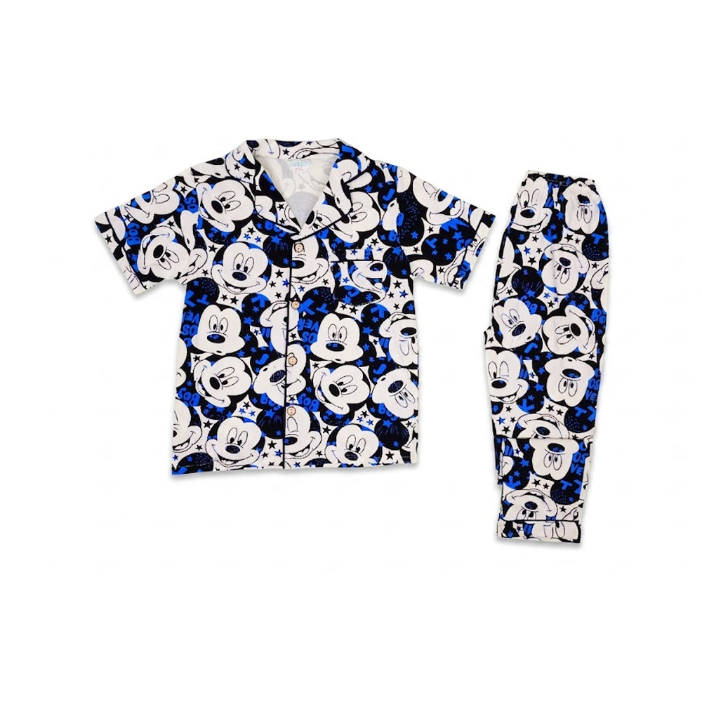 BOYS S/S 2PC SLEEPING SUIT F/O 8-9YEAR WHIOTE PRINTED NO-15 Default Title - MamasJan KidsWear