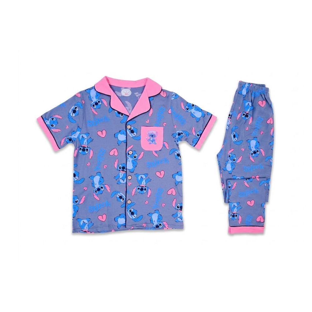 GIRLS S/S 2PC SLEEPING SUIT F/O 7-8YEAR PINK GREY NO-16 IR-2 Default Title - MamasJan KidsWear