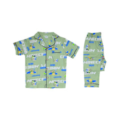 BOYS S/S 2PC SLEEPING SUIT F/O 8-9YEAR GREEN PRINTED NO-17 I Default Title - MamasJan KidsWear