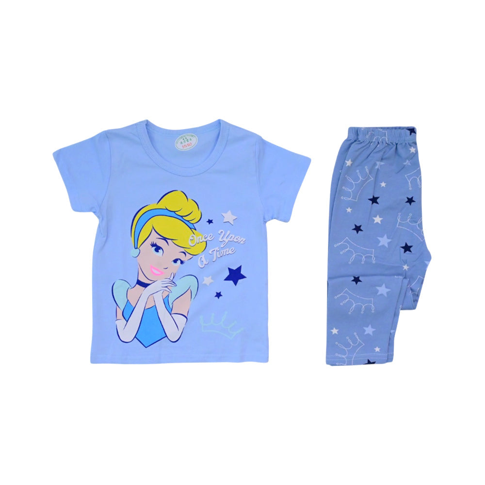 GIRLS S/S 2PC SLEEPING SUIT R/NECK 12-18M SKY BLUE NO-45 IR- Default Title - MamasJan KidsWear