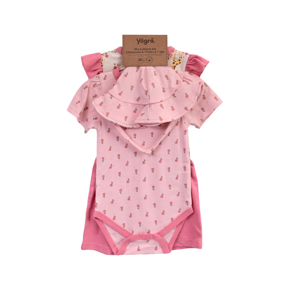 GIRLS S/S 4PC KNICKER SUIT (C) PINK 12-18M ZHS-26 NO-2 W.G Default Title - MamasJan KidsWear