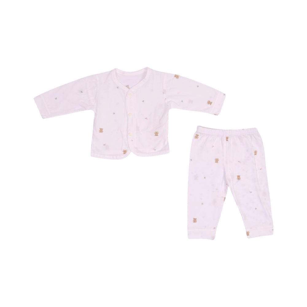 UNISEX L/S 2PC PAJAMA SUIT L/W WHITE PEINTED N.B ZHS-26 004 Default Title - MamasJan KidsWear