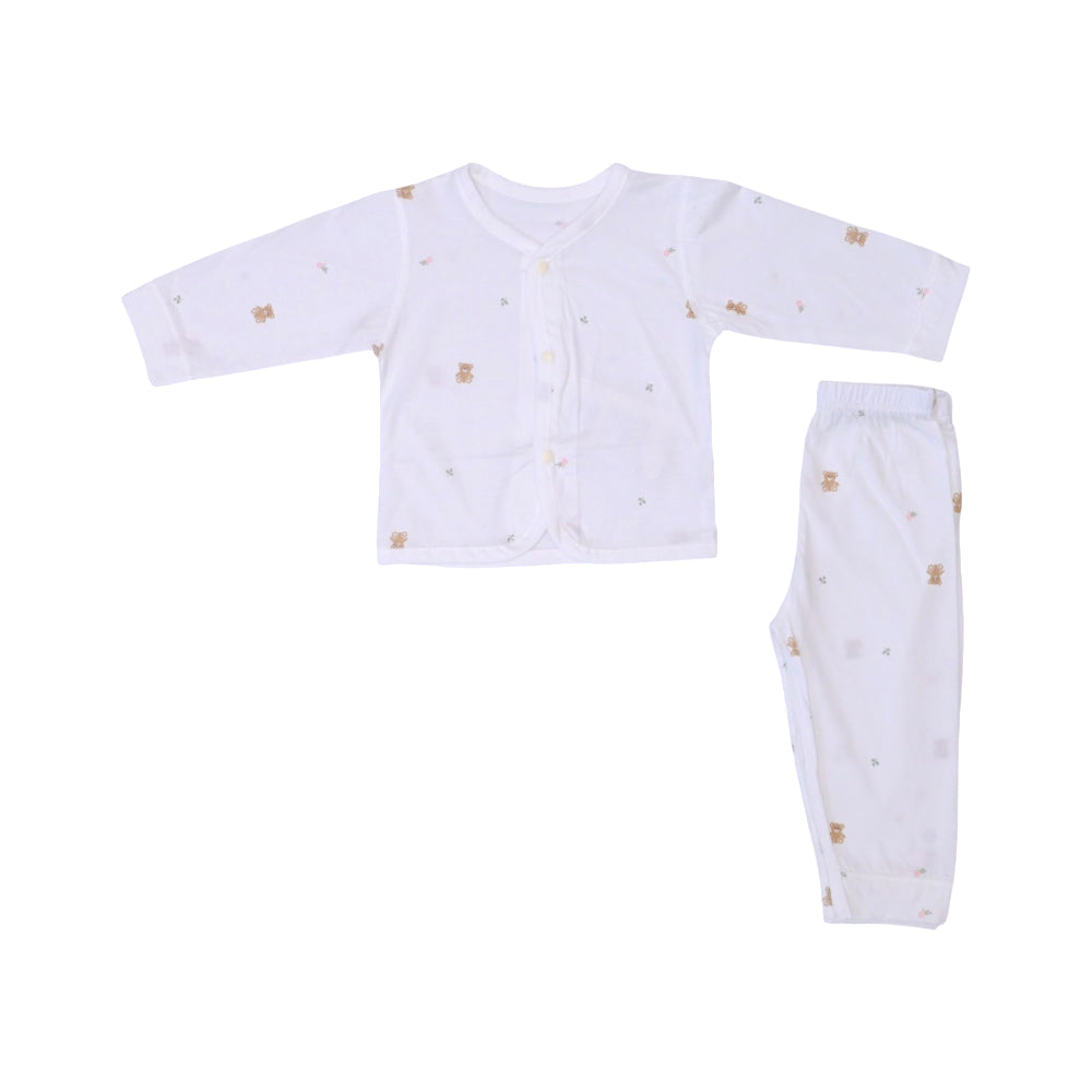 UNISEX L/S 2PC PAJAMA SUIT L/W WHITE PEINTED 0-3M ZHS-26 004 Default Title - MamasJan KidsWear