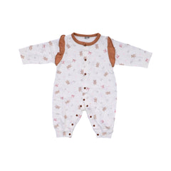 GIRLS L/S PRINTED ROMPER L/W CREAM 0-3M ZHS-26 10 W.G Default Title - MamasJan KidsWear