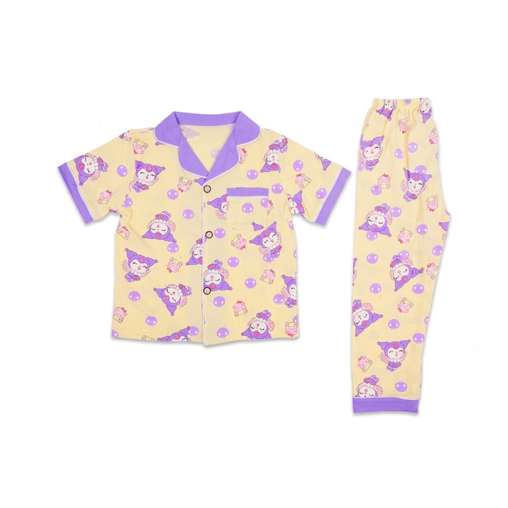 GIRLS S/S 2PC SLEEPING SUIT F/O YELLOW/ PURPLE 4-5YEAR ZHS-2 Default Title - MamasJan KidsWear