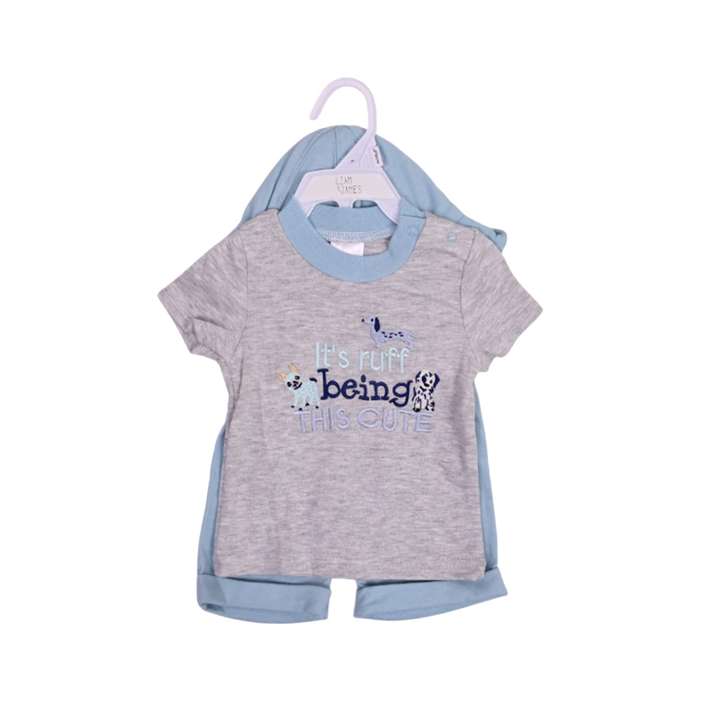 BOY S/S 3PC KNICKER SUIT C-GREEN/GREY 3-6M ZHS-26 NO-5 W.G Default Title - MamasJan KidsWear