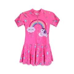 GIRLS S/S 2PC SWIMMING COSTUME S-PINK 5-6YEAR NO-5 THAI-26 Default Title - MamasJan KidsWear