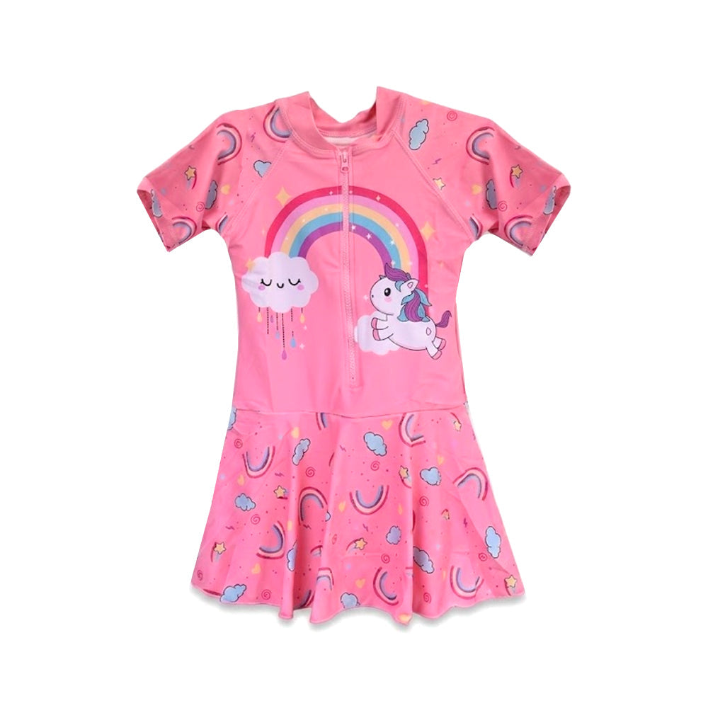 GIRLS S/S 2PC SWIMMING COSTUME PEACH 7-8YEAR NO-5 THAI-26 Default Title - MamasJan KidsWear