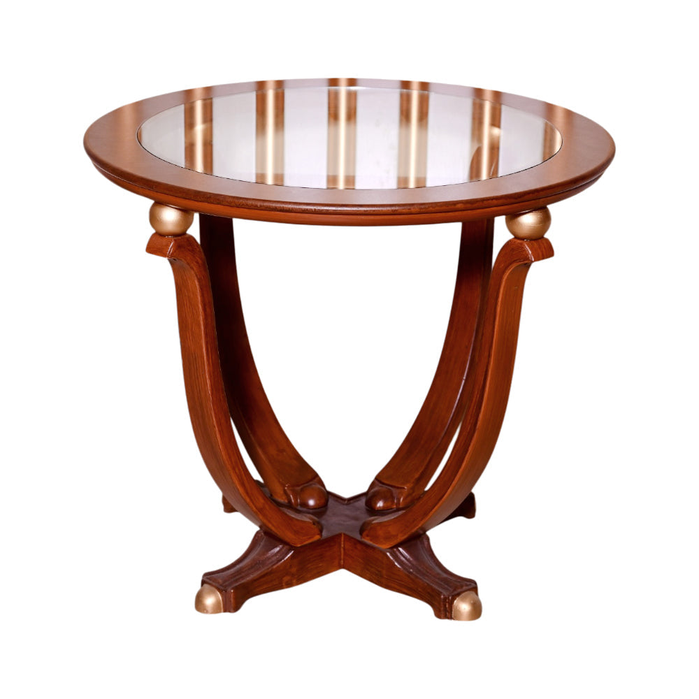 WOODEN ROUND TABLE GLASS FB SW-012 Default Title - MamasJan Household