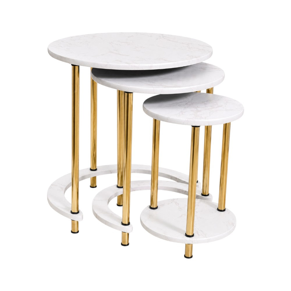 TABLE SET NEST ROUND 3PCS 188 WHITE MARBLE E02 Default Title - MamasJan Household