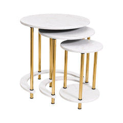 TABLE SET NEST ROUND 3PCS 188 WHITE MARBLE E02 Default Title - MamasJan Household