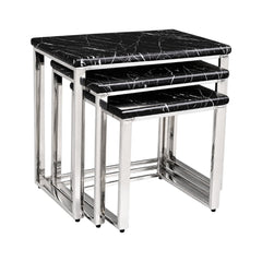 TABLE SET NEST SILVER FRAME 3PCS 2788 BLACK MARBLE E18 Default Title - MamasJan Household