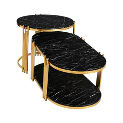 CENTER TABLE ROUND OVAL 1+1 (CT7015) BLACK MARBLE E-18 Default Title - MamasJan Household