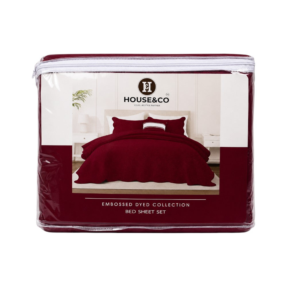 H&C KING BEDSPREAD LEAF BURGUNDY 78X78 Default Title - MamasJan Household