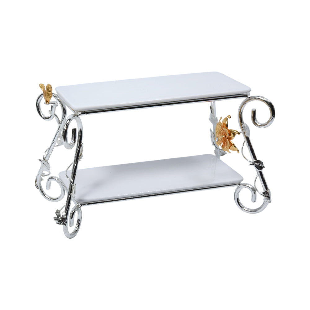 CAKE DISH 2 TIRE SILVER 87-6B M.T Default Title - MamasJan Décor
