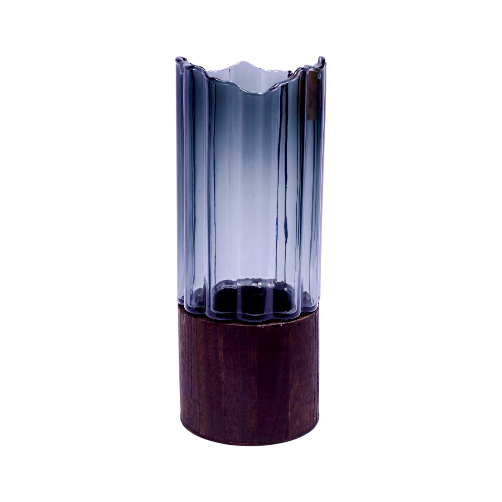 VASE GLASS WITH WOOD 3017-12 Default Title - MamasJan Decoration